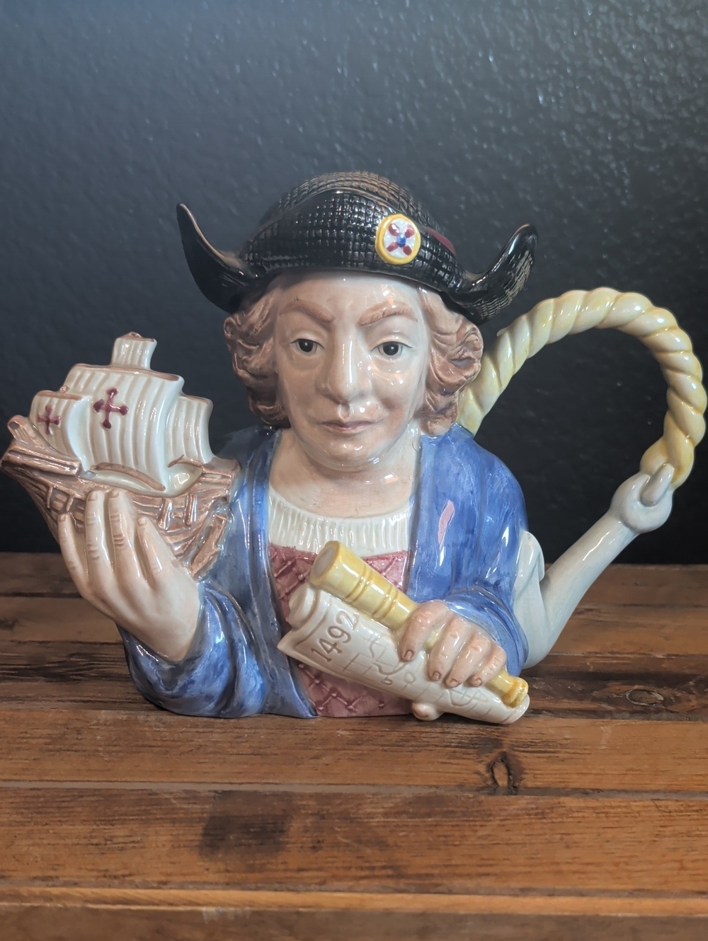 Fitz and Floyd Blue Christopher Columbus Teapot Collector Series Number 1157